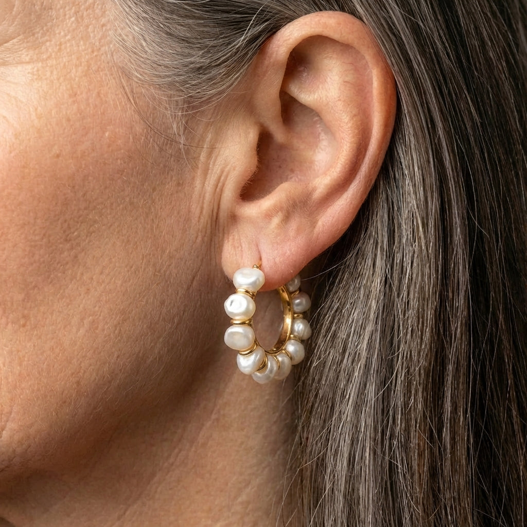 White Pearl Hoop Earrings