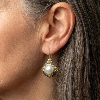 Vintage Inlaid Golden Pearl Earrings