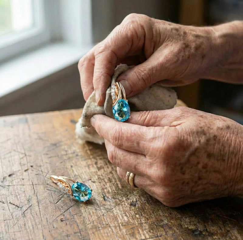Aqua Blue Zircon Oval Stone Earrings