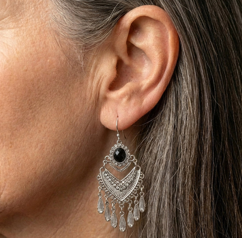 Vintage Black Rhinestone Bohemian Earrings