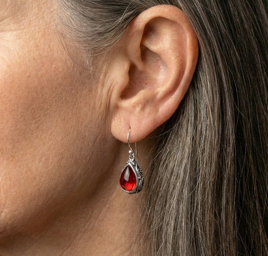 Red Stone Dangle Earrings