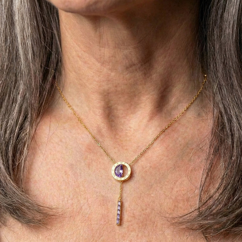 Roman Necklace With Purple Zirconia in Gold