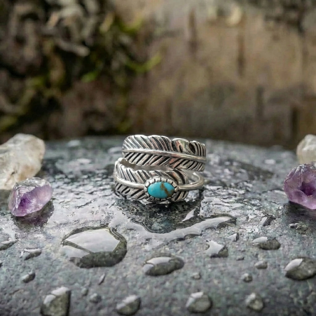 Vintage Turquoise Feather Ring