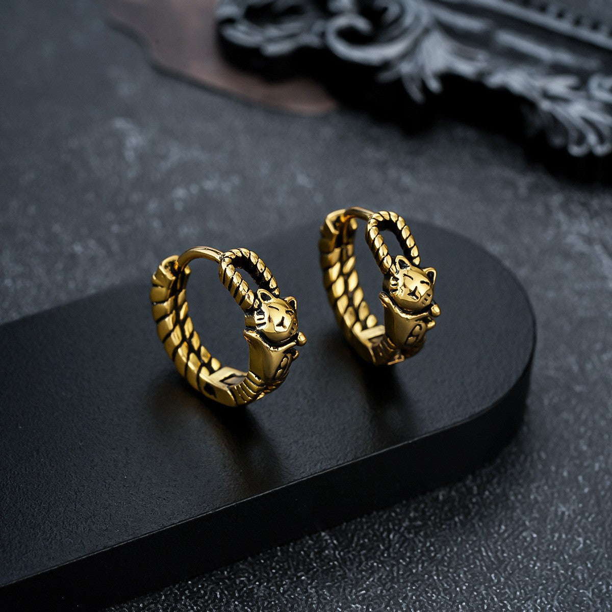 Gold Cat Earrings