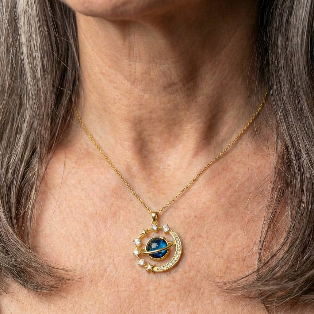 Gold Dream Starry Sky Planet Pendant Necklace