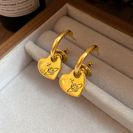Gold Heart Charm Earrings