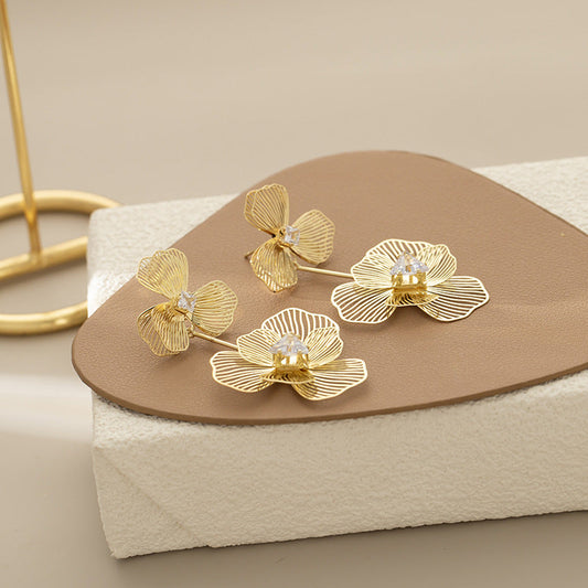 Gold Orchid Earrings
