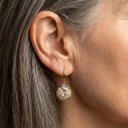 Gold Round Sparkle Drop Earrings