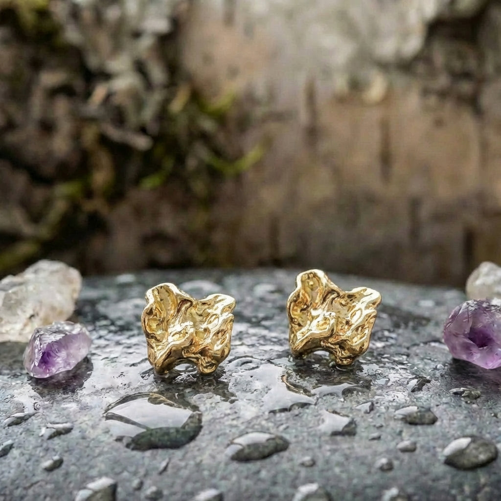 Gold Textured Stud Earrings