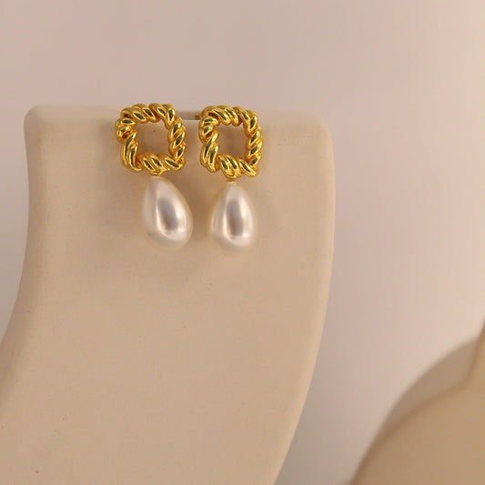 Gold Twisted Pearl Earrings