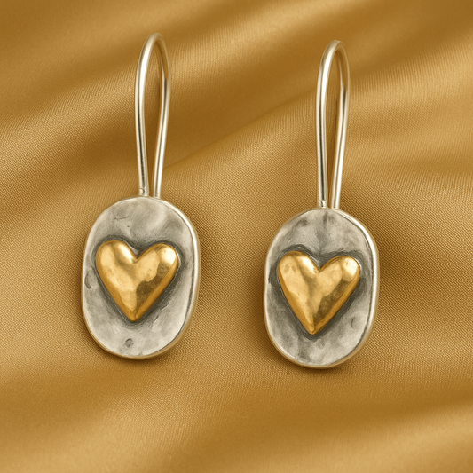 Silver Earrings With Golden Hearts