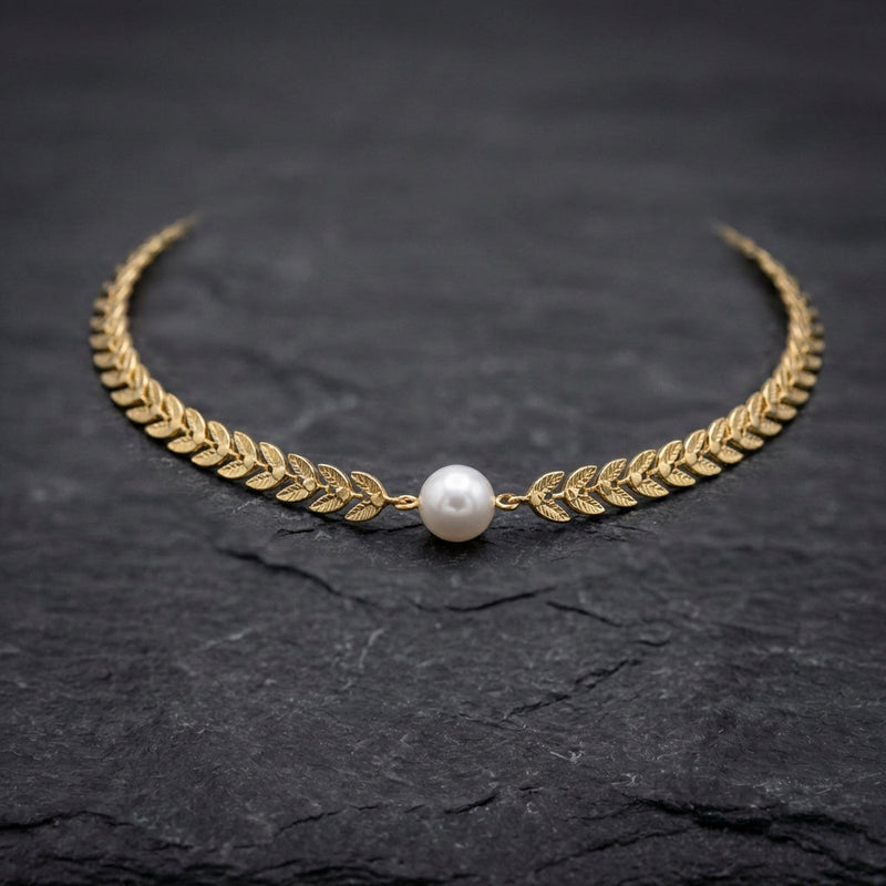 Greek Pearl Necklace In Gold