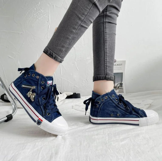 LD | Denim sneakers met witte zolen
