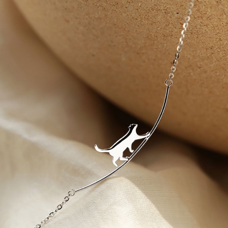 Climbing Cat Necklace In Silver