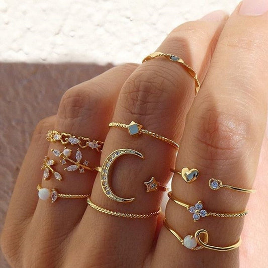 10 Pack Of Bohemian Silver And Gold Plated Rings