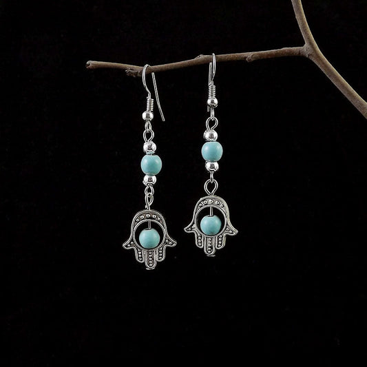 Hamsa Larimar Earrings