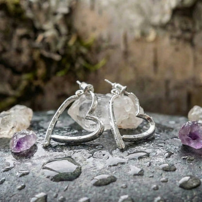 Heart Shaped Pendant Silver Earrings