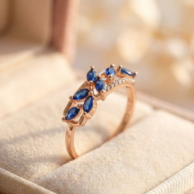 Leaf Shape Blue Zircon Paved Ring