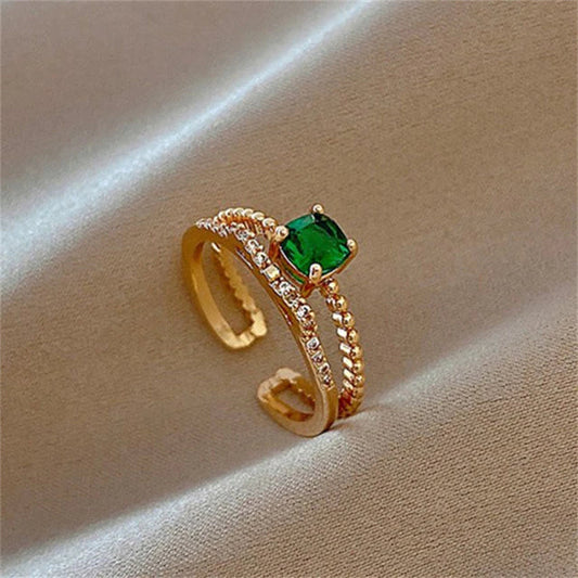 Adjustable Ring With Green Zircon In Gold