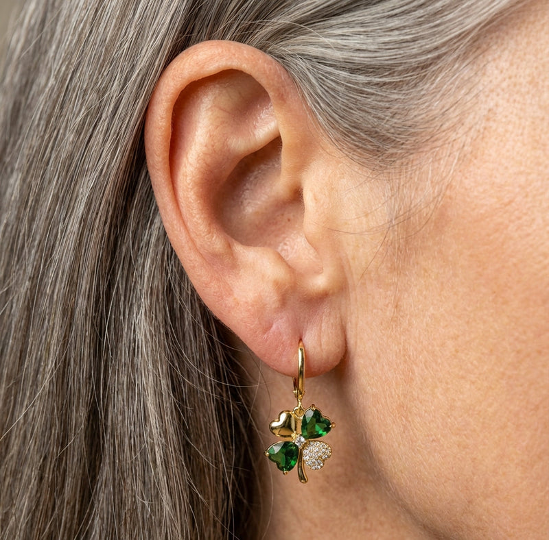 Clover Shiny Zircon Drop Earrings