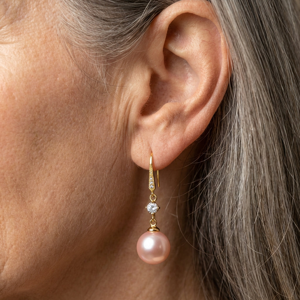 Luxury Zircon Pink Pearl Dangle Earrings