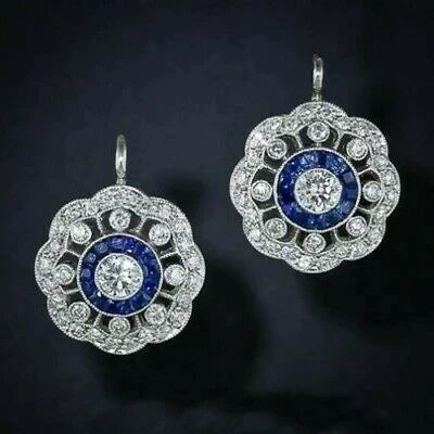 Mandala Earrings With Blue Zirconia