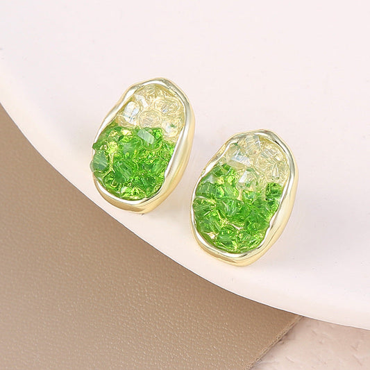 Modern Green Crackle Earrings