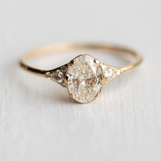 White Round Glass Gold Ring