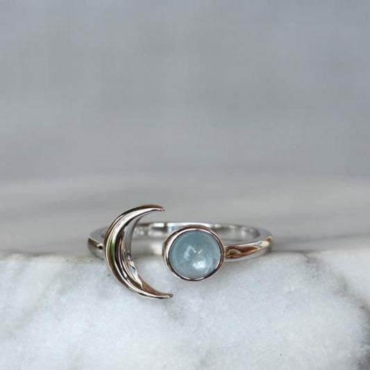 Blue Moonstone Orbit Silver Ring