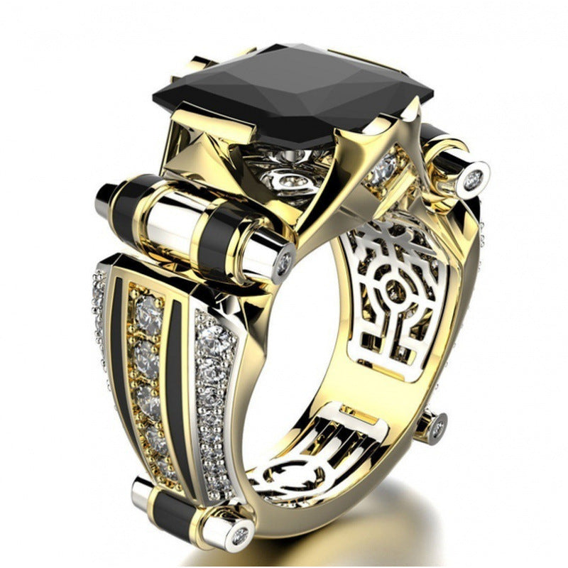 Elegant Maze Cutout Band Amber Ring