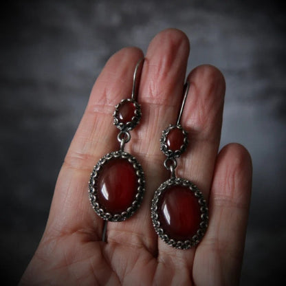 Vintage Crimson Glow Drop Earrings