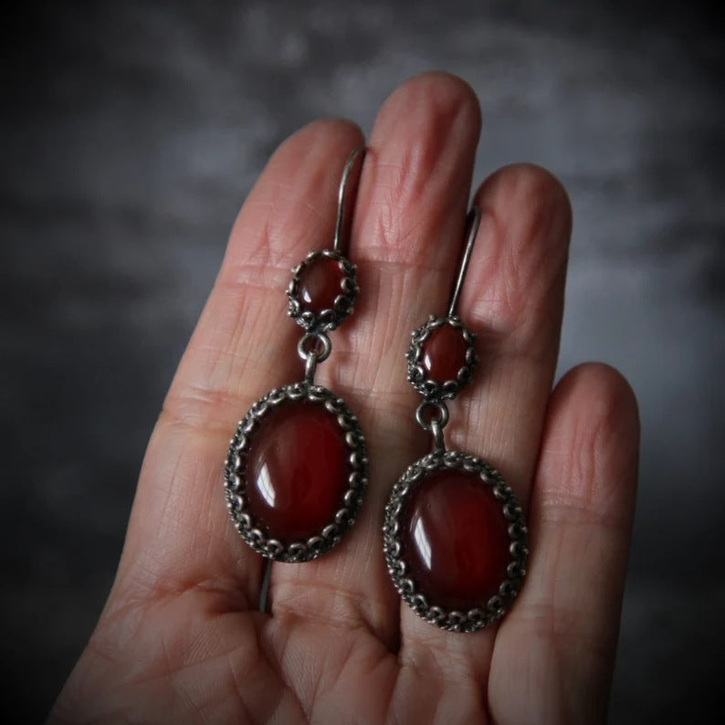 Vintage Crimson Glow Drop Earrings