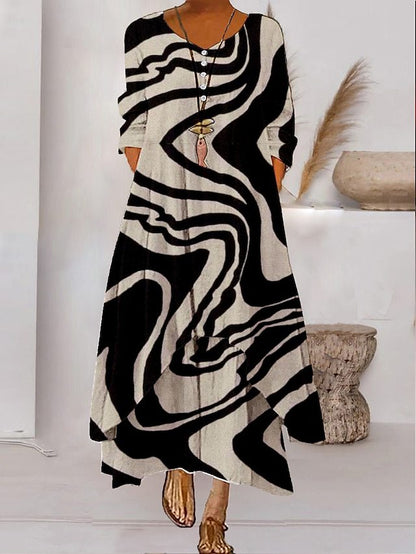 LD | Maxi-jurk met lange mouwen - geknoopte hals