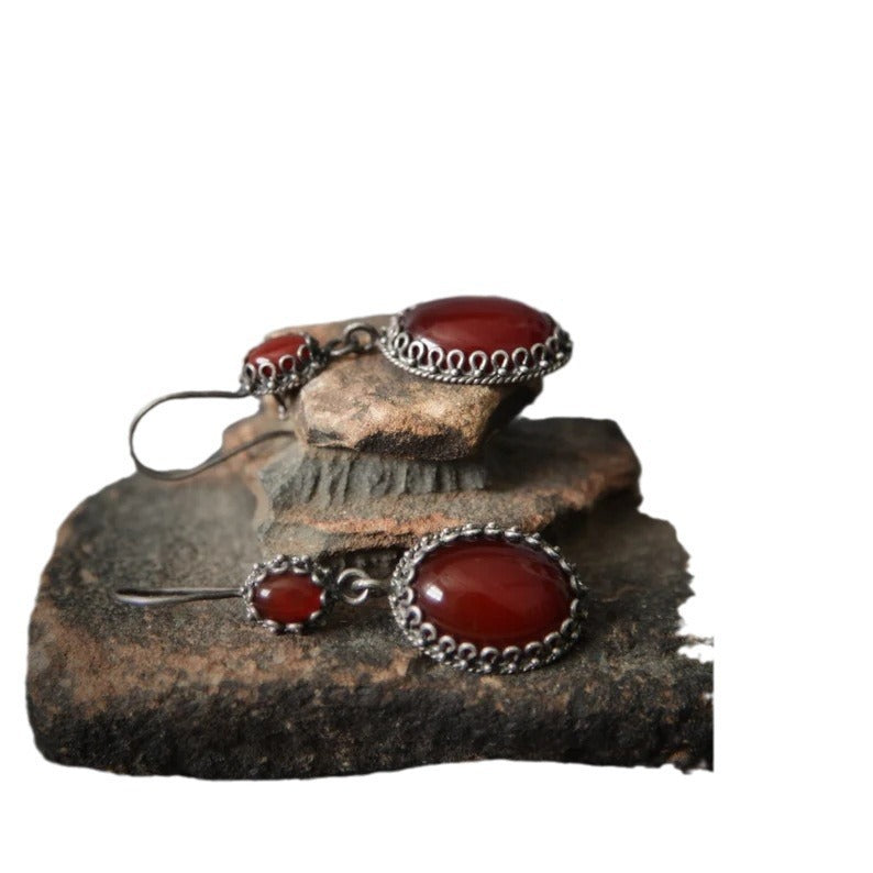 Vintage Crimson Glow Drop Earrings