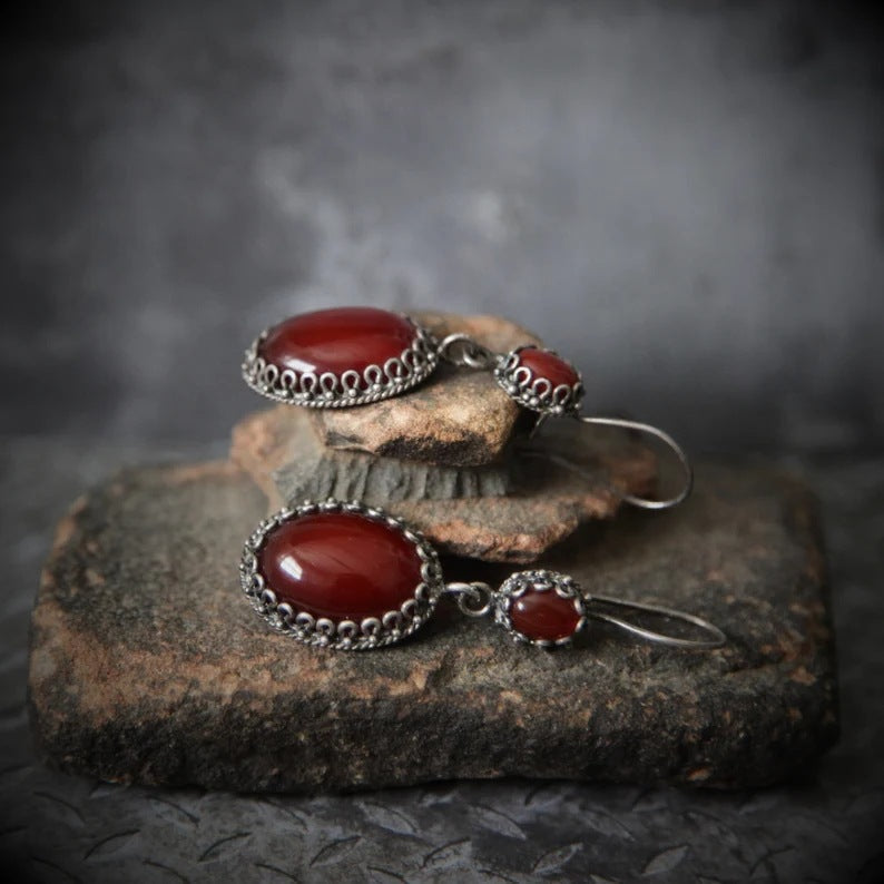 Vintage Crimson Glow Drop Earrings