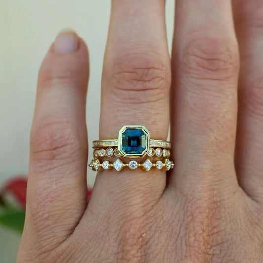 Blue Zirconia Gold Ring Set