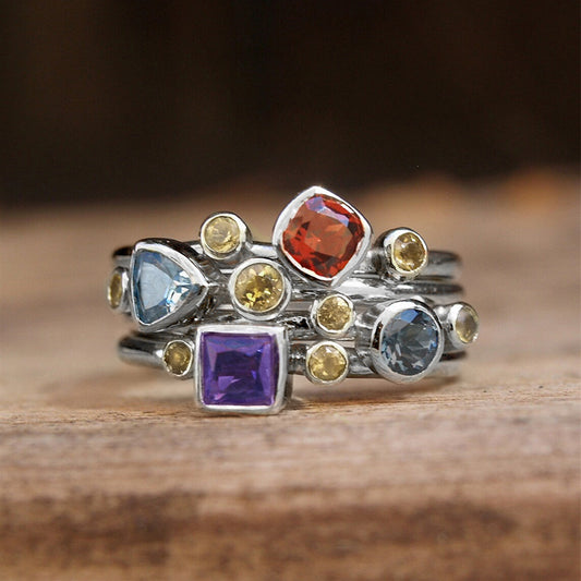 Vintage Colorful Inlaid Crystals Gold Ring