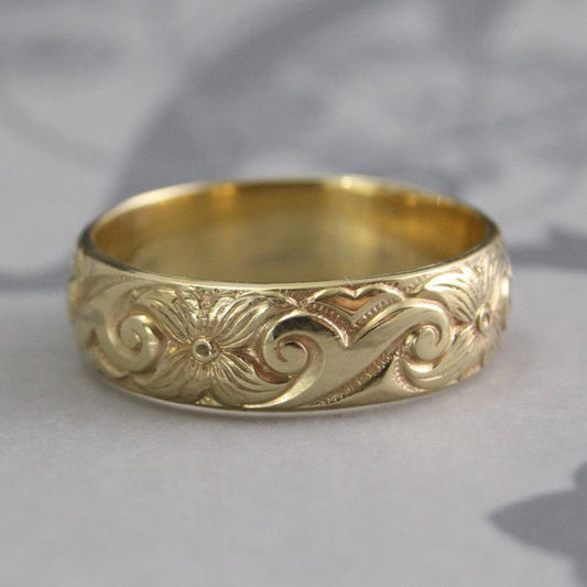 Engraved Gold Band Ring