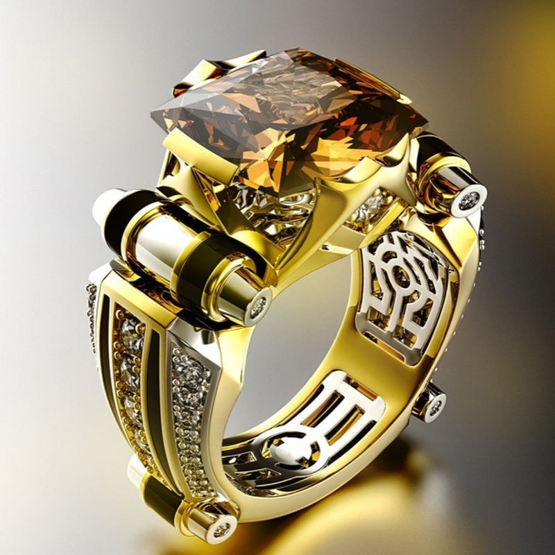 Elegant Maze Cutout Band Amber Ring