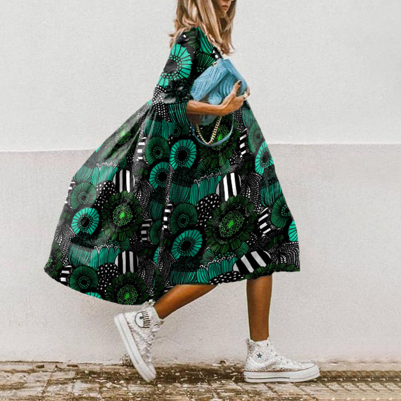 LD | Bedrukte A-lijn midi-jurk