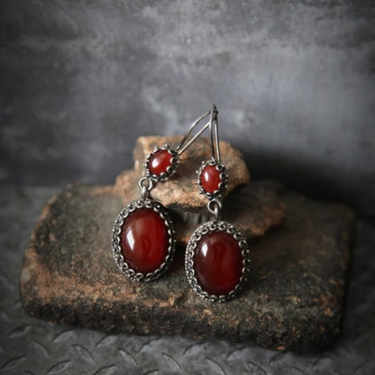 Vintage Crimson Glow Drop Earrings