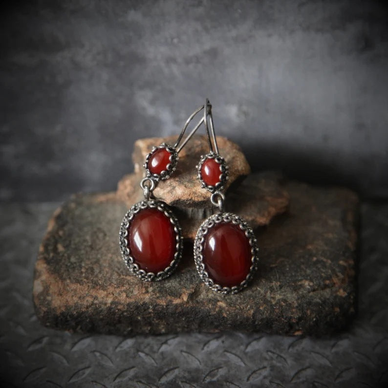 Vintage Crimson Glow Drop Earrings