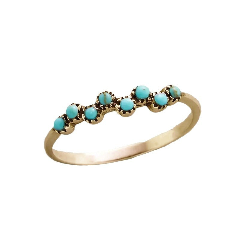 Vintage Boho Minimalist Turquoise Dot Accent Ring