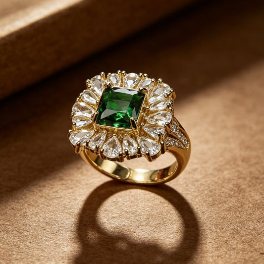 Emerald & Zirconia Square Ring