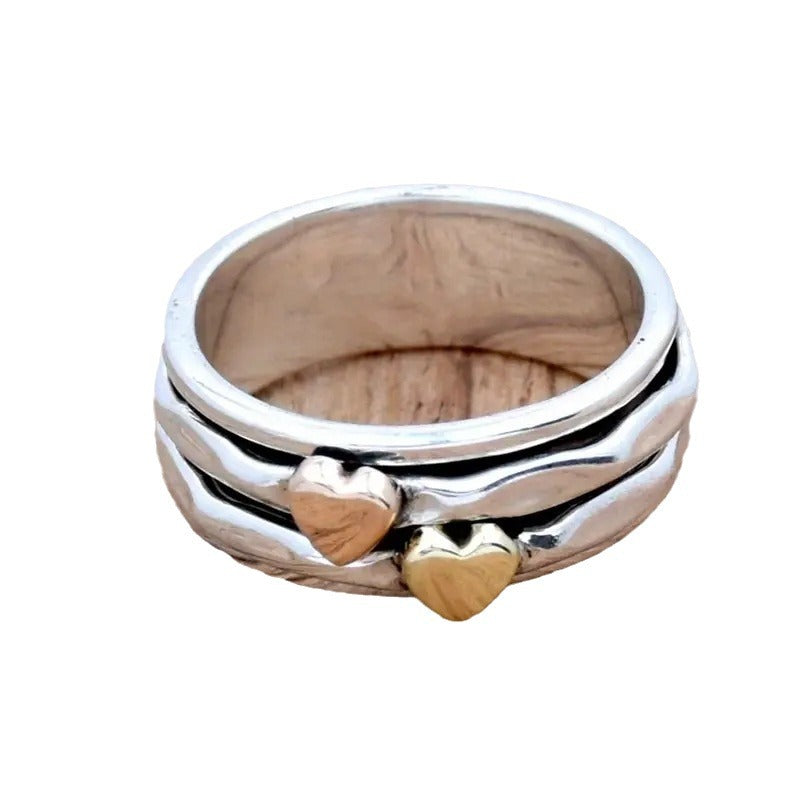 Elegant Mixed Metal Heart Band Ring