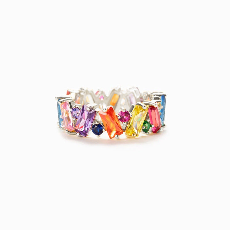 Elegant Rainbow Baguette Eternity Band Ring