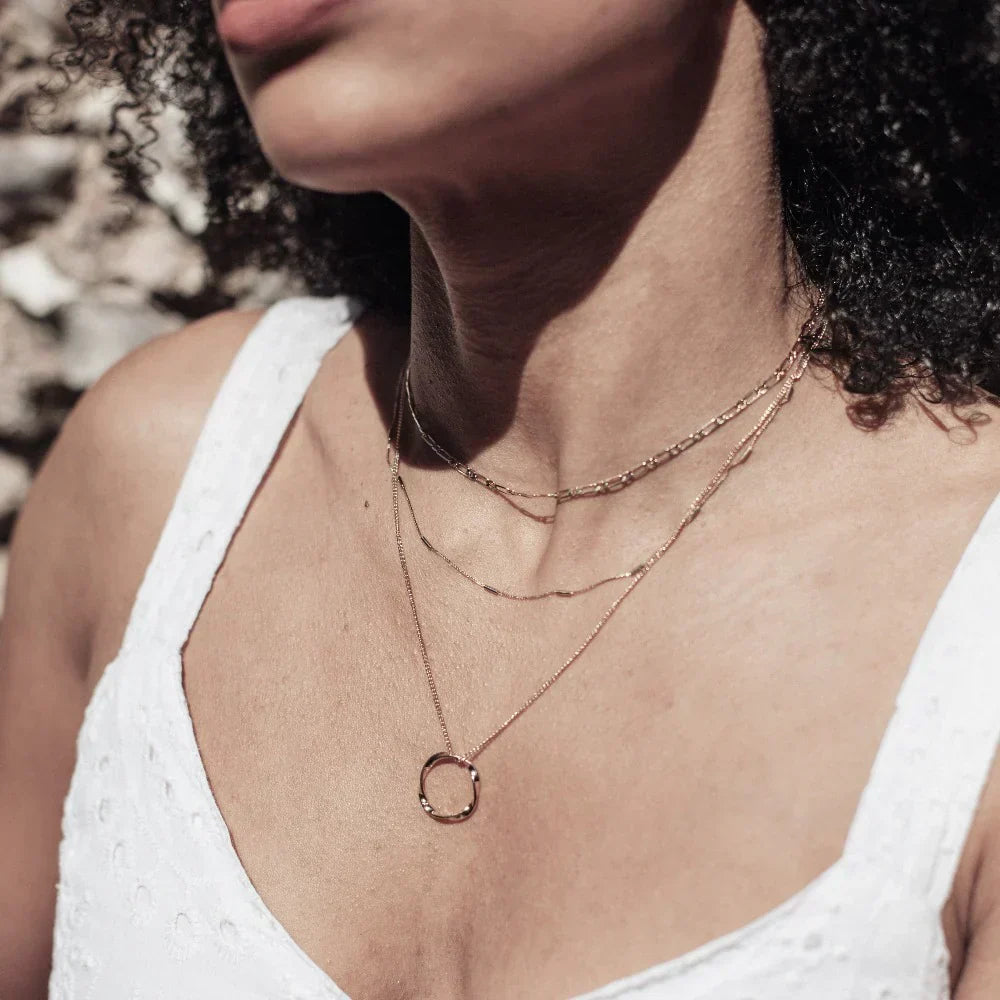 Gold Open Circle Three Row Necklace