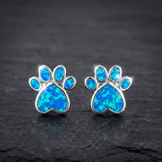 Oceanic Paw Necklace + Earrings Set In Blue Opal And Silver