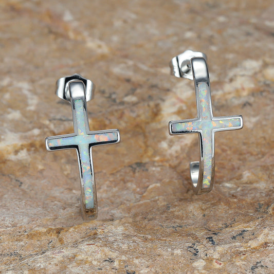 Opal Cross Earrings