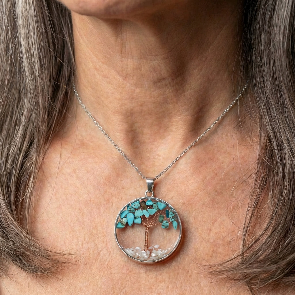 Opal Tree of Life Necklace in Silver